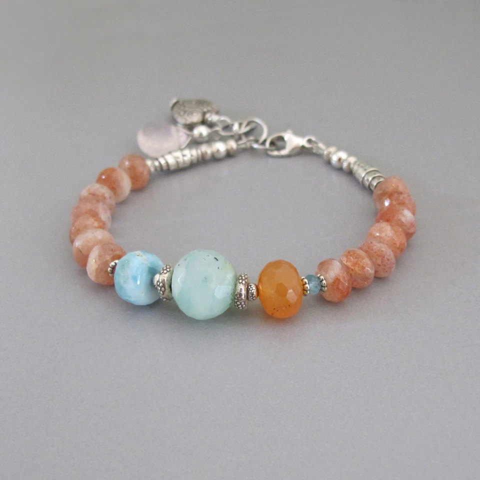 Pulsera djs Sundance Sol Piedra Solar Ópalo Larimar Corazón Plata Esterlina Lk Catálogo Foto 3 de 4