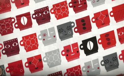 Metro Cafe coffee red black mugs cups kitchen Kaufman  fabric