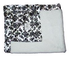Little Giraffe Black White Damask Satin Back Trim Baby Blanket Faux Fur Luxe