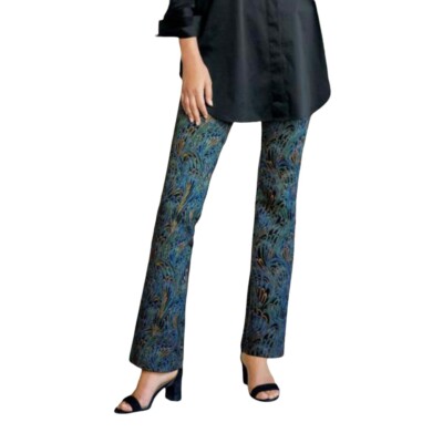 Soft Surroundings Marbled Print Peacock Black Ponte Knit Pants Pull On  2BA25