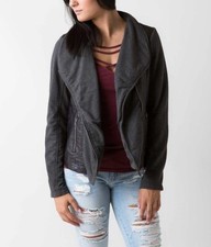 Sebby Gray Moto Jacket Asymmetrical Front Zip Harment Dyed