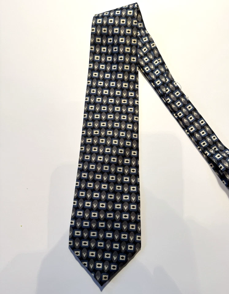 Corbata Oscar de la Renta Couture negra beige azul topo 100 % seda 4" ancho 58" largo Foto 2 de 4