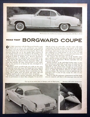 1958 Borgward Coupe Road Test Technical Data Photos Review Article