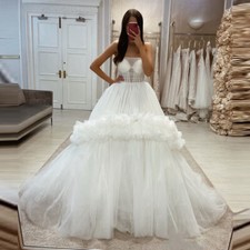 Elegant Ball Wedding Dresses Strapless Sleeveless A-line Tulle Bridal Gown Train
