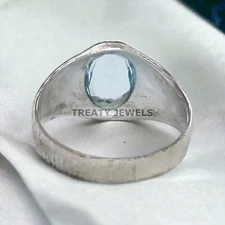 Aquamarine Oval Cut Gemstone With 925 Sterling Silver Ring For Men's #A139