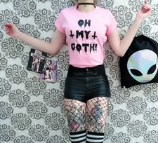 Oh My Goth Print T-shirt Reverse Cross Pastel Gothic Grunge Punk Satanic Tee