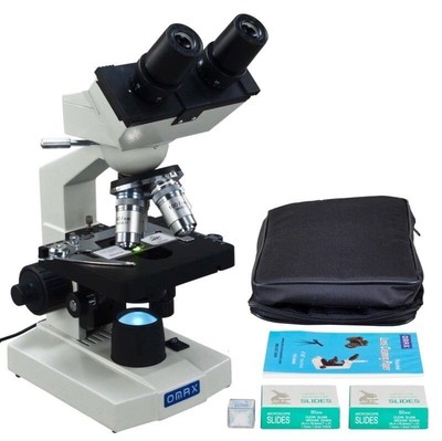 OMAX 40X-2000X Binocular Compound LED Microscope+Case+Slides+Covers+Lens Paper