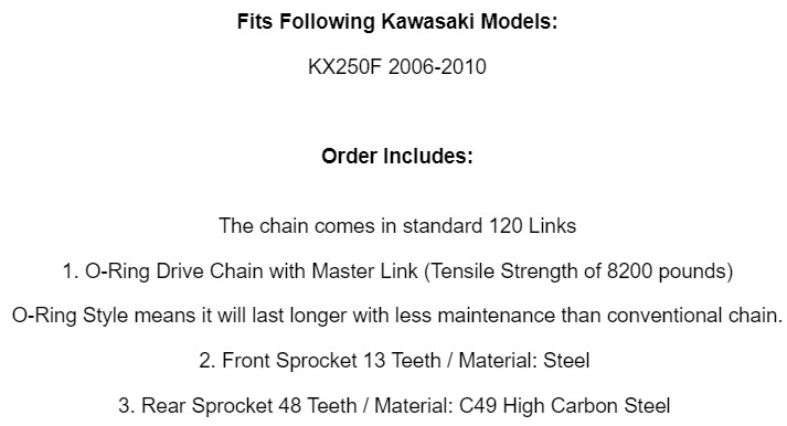 Green O-Ring Drive Chain & Sprockets Kit for Kawasaki KX250F 2006 07 08 09 2010