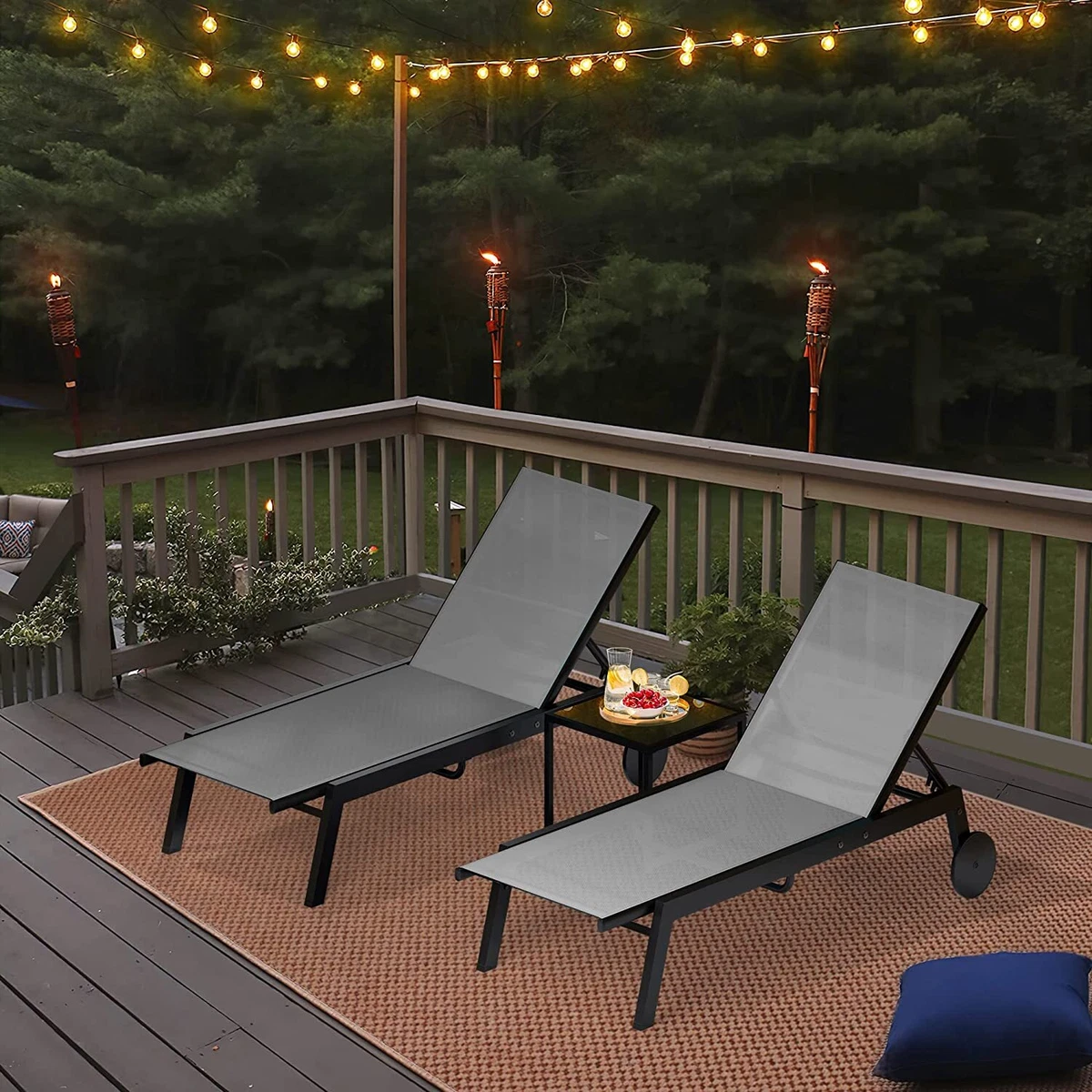3PCS Aluminum Sun Lounger Set Outdoor Pool Beach Chaise Lounge
