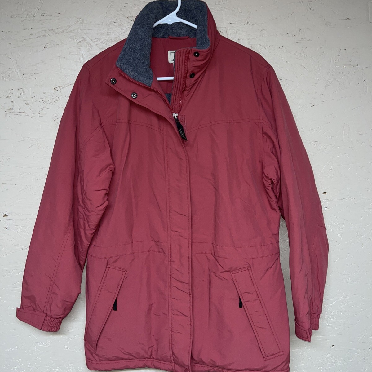 LL Bean Women's Sz Small Jacket Fleece Lined HOODED RED POLARTEC THINSULATE  EUC