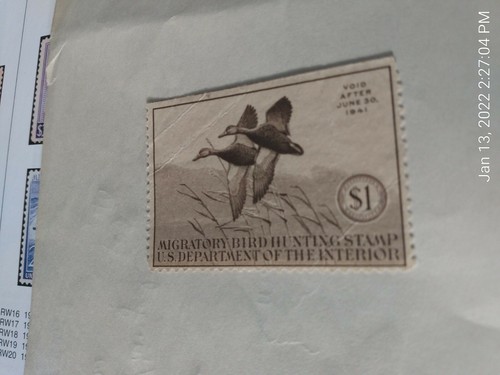 1940 US RW7 Duck Hunting F OG NHR $1 Black Mallard Revenue Stamp CV$135 Vtg gum - Picture 4 of 7