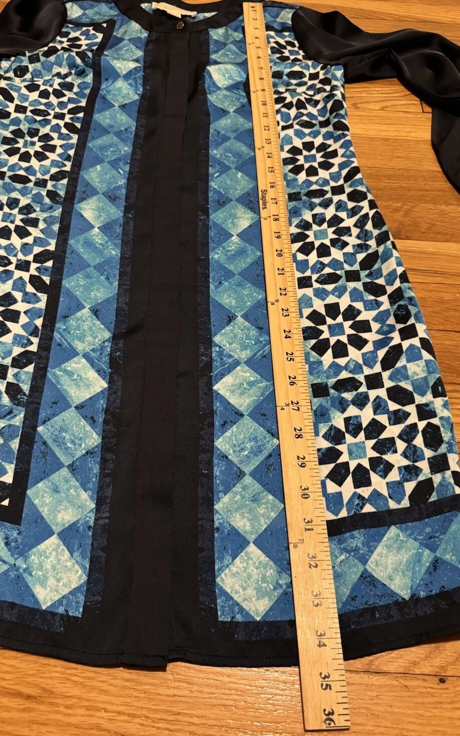 Abito Camicia Michael Kors Blu Manica Lunga Mosaico Pannello Bottoni Cambio Anteriore Tg XS