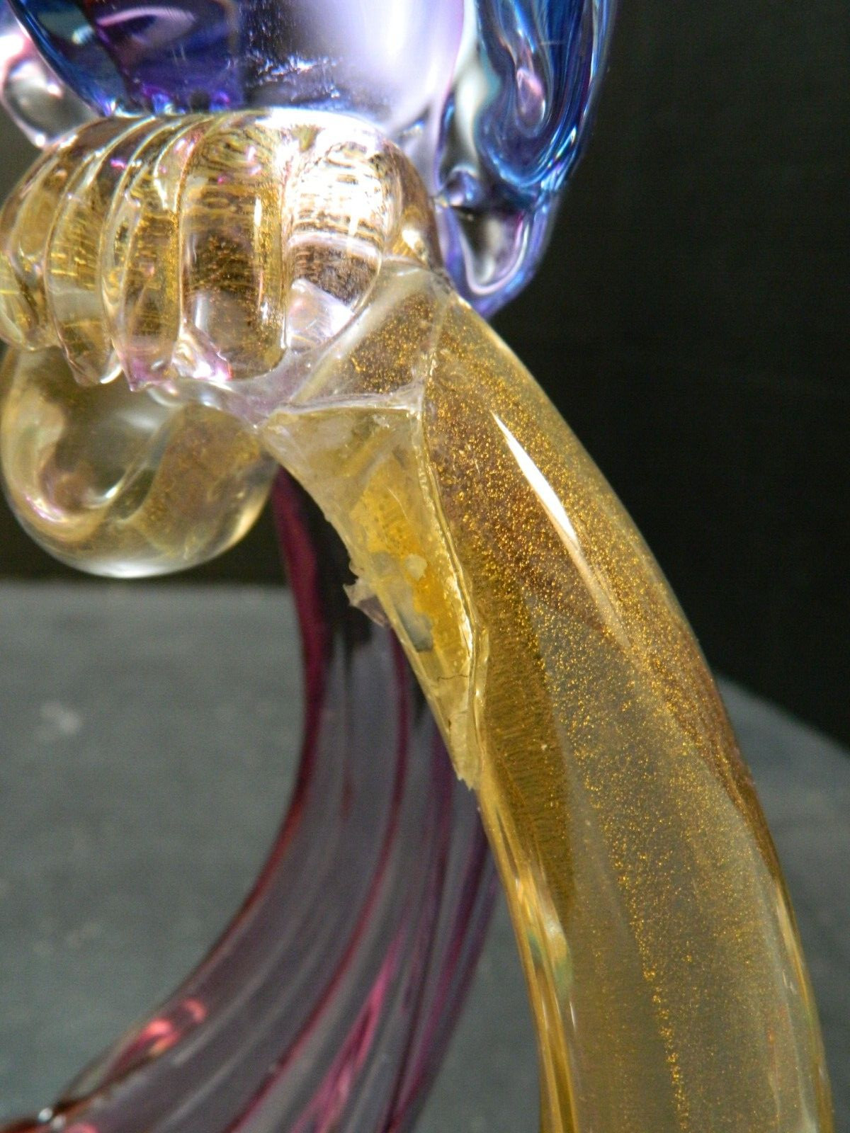 Barbini Murano Purple Gold Bird of Paradise Italian Art Glass Pheasant Sculpture