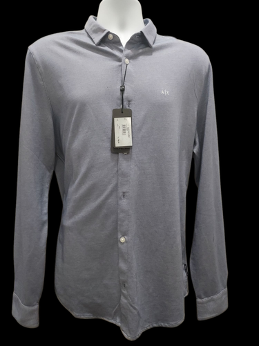 Armani Exchange Mens ButtonUp Shirt Blue Cotton Blend Sz L Diamond Herringbone