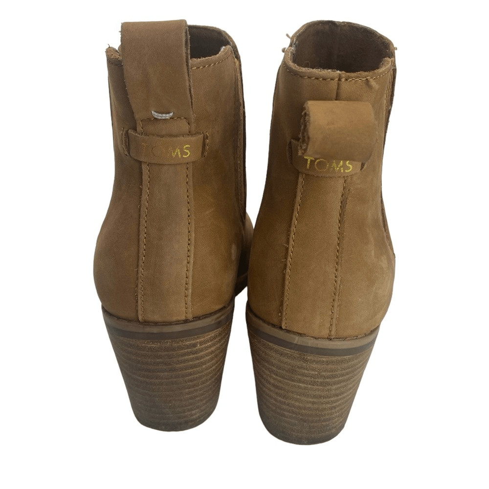 TOMS EVERLY Wm’s Sz 8.5 Tan Oiled Nubuck Leather Pull On Chelsea Bootie Boots View 5