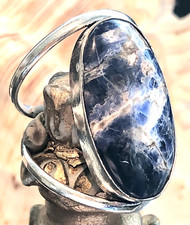 Large 1" Natural Blue Sodalite Gemstone Ring Oval .925 Sterling Silver Size 8