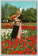 Holland Lady In Flower Field Postcard
