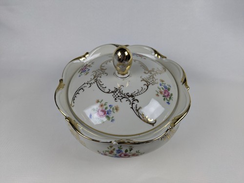 Bareuther Waldsassen Bavaria Germany Covered Dish Flowers with Gold Trim - Picture 2 of 10