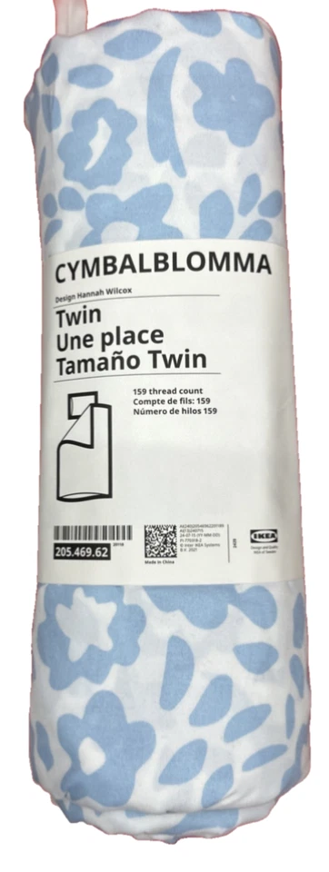 ❤️Ikea CYMBALBLOMMA Funda Nórdica Doble con Funda de Almohada Juego de Cama Blanco Azul Floral NUEVO Foto 4 de 4