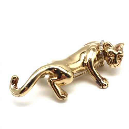 14k Yellow Gold Cougar Panther Big Cat Diamond Ac… - image 1