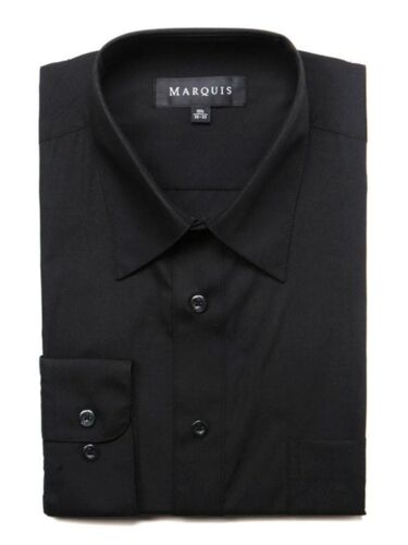 Marquis Mens Classic Fit Solid Black Cotton Blend Dress Shirt - Picture 2 of 20