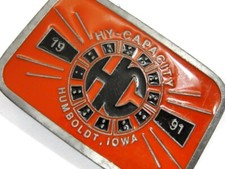 1991 HC High Capacity Humboldt Iowa Belt Buckle Red Black Limited Ed Farm Advert