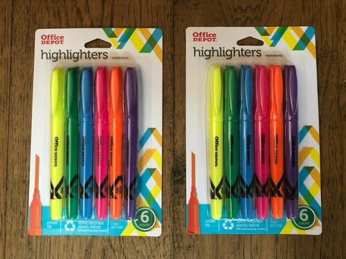  Office Depot Pen-Style Textmarker 100% recycelt 2 Packungen à 6 verschiedene Farben - Bild 1 von 2