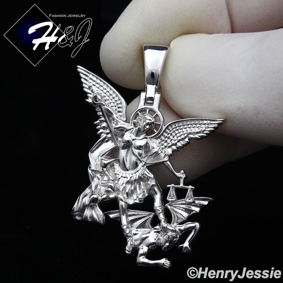 MEN WOMEN 925 STERLING SILVER PLAIN 3D ST MICHAEL THE MEN WOMEN 925 STERLING SILVER PLAIN 3D ST MICHAEL THE