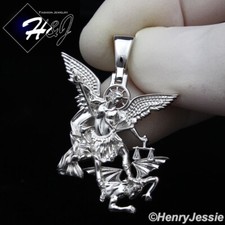 MEN WOMEN 925 STERLING SILVER PLAIN 3D ST MICHAEL THE ARCHANGEL PENDANT*SP327