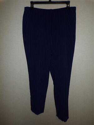 Chicos Cropped Dress Pants Size 0 Small Navy Blue White Striped