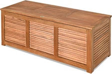 47 Gallon Wooden Deck Box, Outdoor Acacia Wood Garden Backyard Organization, Sto