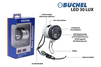 Fahrrad Lampe LED Scheinwerfer Beleuchtung Licht 30 Lux StVZO Secu Evolution