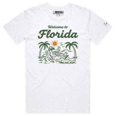 VOICEART Florida Croc on the Beach USA States Funny Graphic Premium T-Shirt