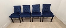 4 x Luxury Blue Velvet Scoop Back Dining Chairs - SLIGHT SECONDS -D-107X4-F517