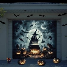 7 X 8 Ft Halloween Garage Door Cover Decorations Witch Cauldron Banner Hanging H