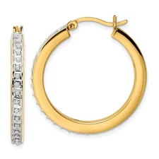 Sterling Silver 18K Gold-plated Diamond Hoop Earrings