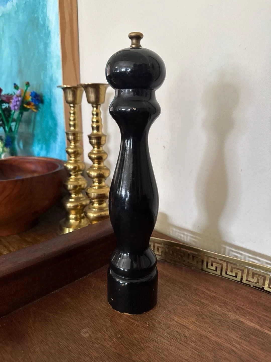 Vintage Lidrewa Germany Black Wooden Pepper Mill Grinder