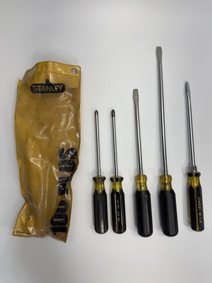 Vintage Stanley Screwdriver Set USA 5pc Slotted Flat Head Phillips Tools w Pouch