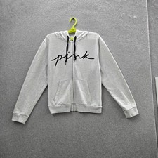 PINK Victoria's Secret Women Hoodie XL Gray Fleece Logo Script Activewear