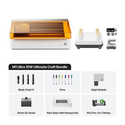 M1 Ultra 4-in-1 Laser Cutter & Engraver - 10W, 1000+ Materials, Premium Bundle
