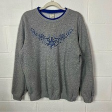 Blair Embroidered Sweatshirt Blue Gray Winter Snowflake Cozy Grannycore Size L