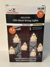 Halloween LED Ghost String Lights 10 Ghosts Warm White Indoor/Outdoor NEW NIB