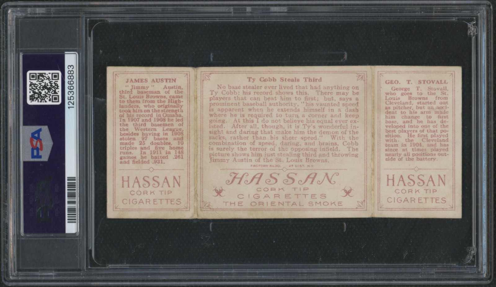 T202 Hassan 🔥TY COBB 🔥 "TY Cobb Steals Third"  w/ Austin & Stovall 🔥PSA 1 xx view 2