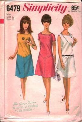 6479 Vintage Simplicity Sewing Pattern Misses 1960s One Piece Dress Top Stitched