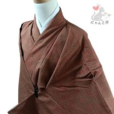 NyanKotei Ni27 Kimono Pure Silk Tsumugi Brown Orange Japan