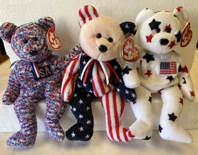 Ty Beanie Babies Lot of 3 Patriotic Bears GLORY'98, SPANGLE'99, USA 2000 w/tags!