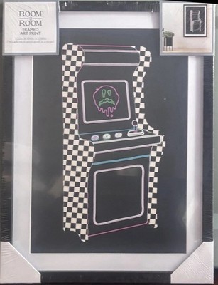 Room 2 Room Framed Art Print Retro Arcade Cabinet Neon Black White 12x16