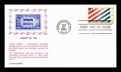 US COVER CARROLLTON CLXXXVII FIRST DAY OF ISSUE 1782-1982 THE NETHERLANDS