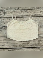 aerie Superchill Light Cream Scoop Neck Cropped Tank with Lace Trim Size Large