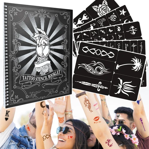 20 Sheets Glitter Tattoo Kit, 467 Pcs Airbrush Henna Tattoo Stencils - product listing photo